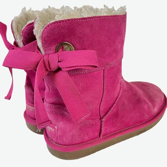 UGG KOOLABURRA ANDRA Short Pink Genuine Leather Suede Boots Bow Girls Shoes sz 3 - Picture 5 of 16